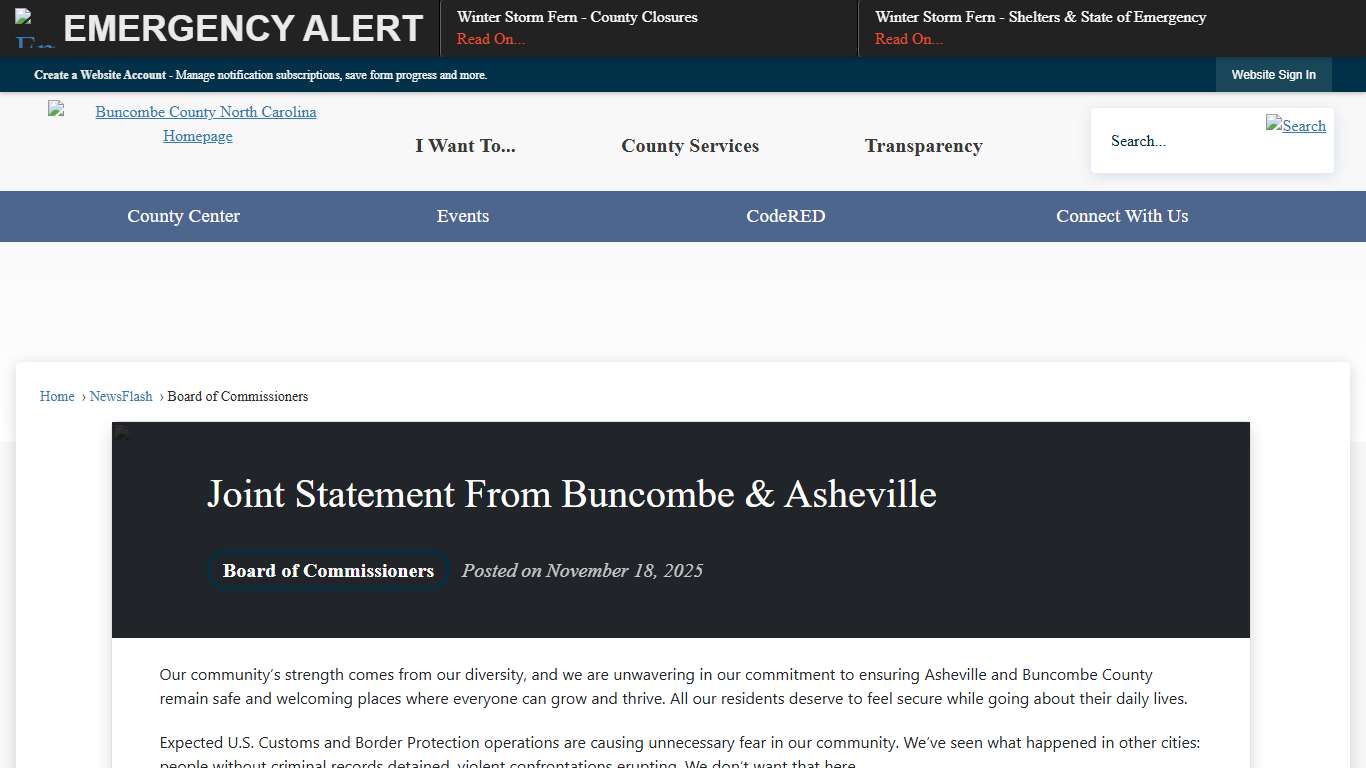 Joint Statement From Buncombe & Asheville • Buncombe County, NC